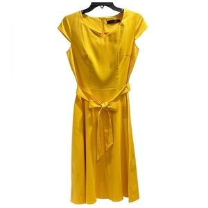 Yellow Fit and Flare Dress Cap Sleeves Medium